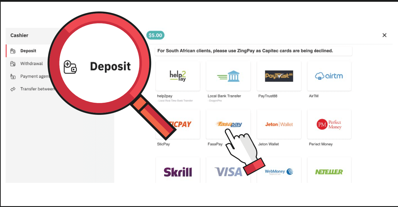 Sådan logger du ind og indbetaler penge i Deriv