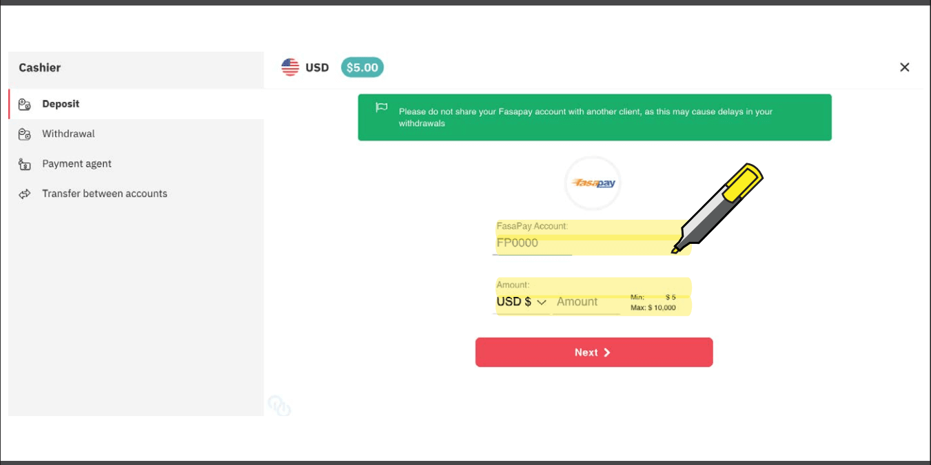 Sådan logger du ind og indbetaler penge i Deriv
