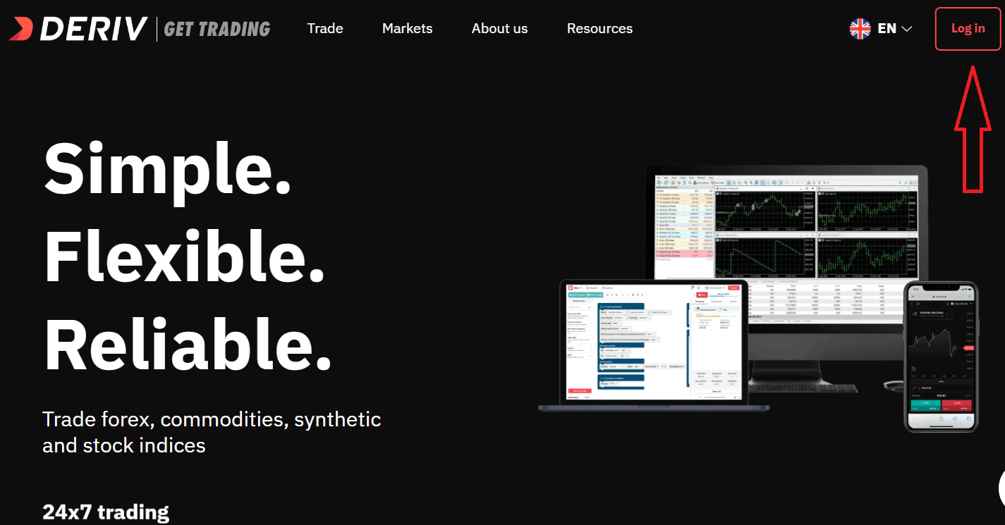Sådan logger du ind og indbetaler penge i Deriv